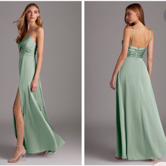 AZAZIE JENNA A LINE PLEATED STRETCH SATIN DRESS A4 BRAND NEW - Picture 2 of 14